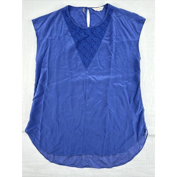 Rebecca Taylor Silk Top Women's‎ Small Blue Lace V-Neck Boho - Picture 1 of 9